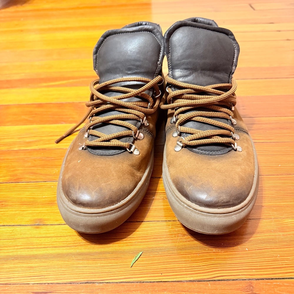 Mercanti Fiorentini Brown Leather Lace Up Mid-Top Sneaker Camel Boots MF-5256